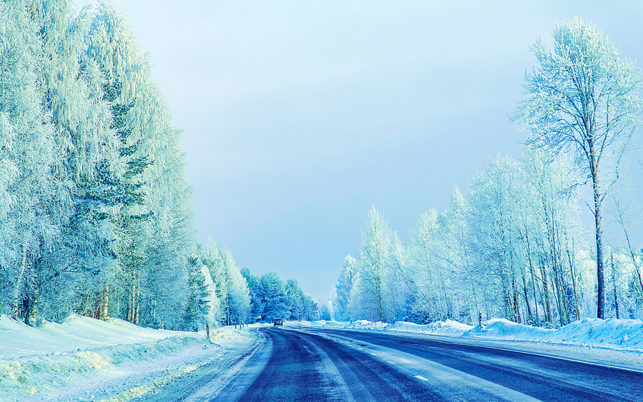 Snowy Road in Rovaniemi, Finland