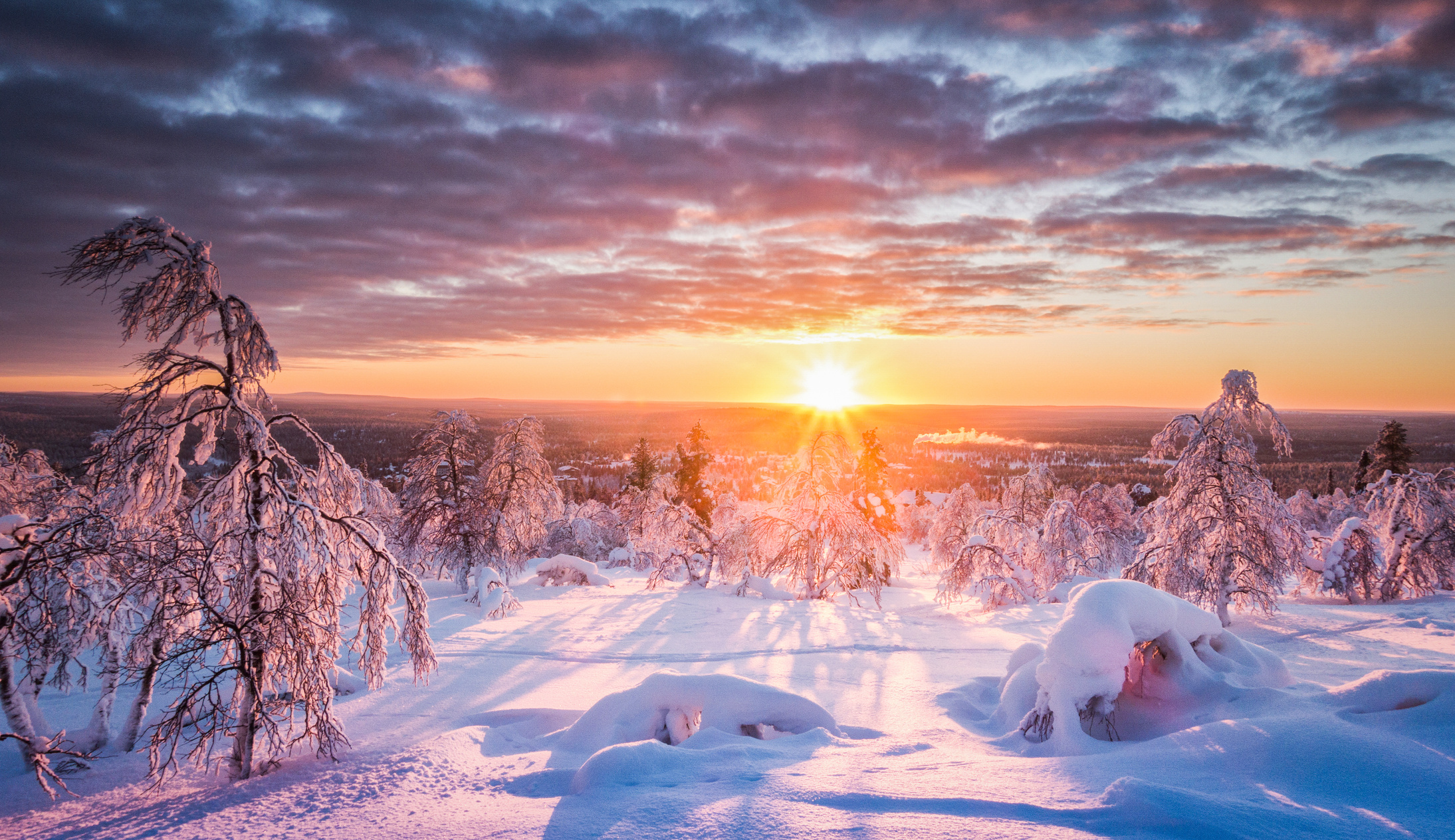 Winter Wonderland in Scandinavia at Sunset
